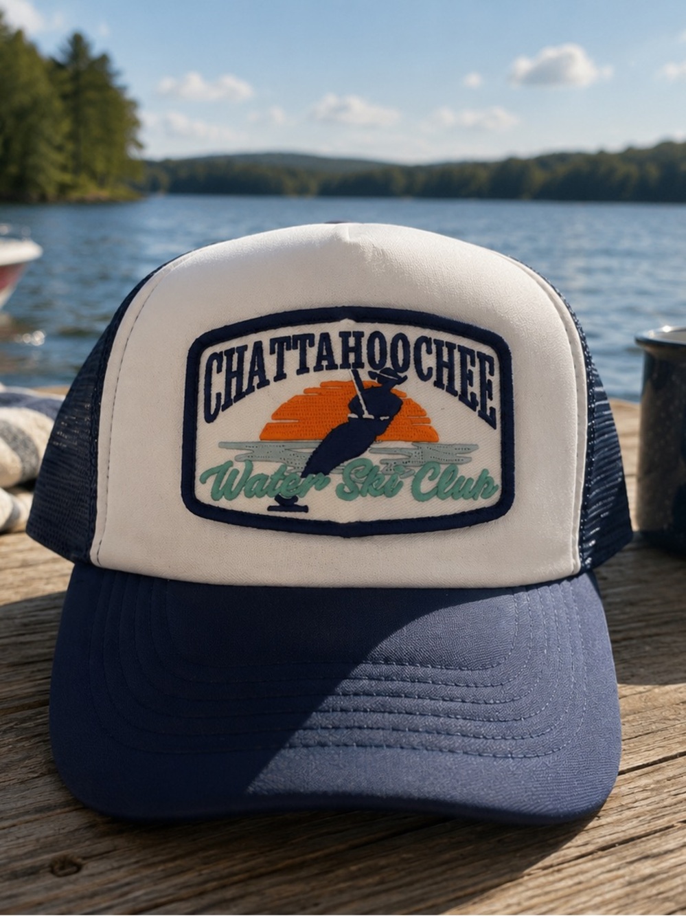 Water Ski Club Trucker Hat - Navy/White
